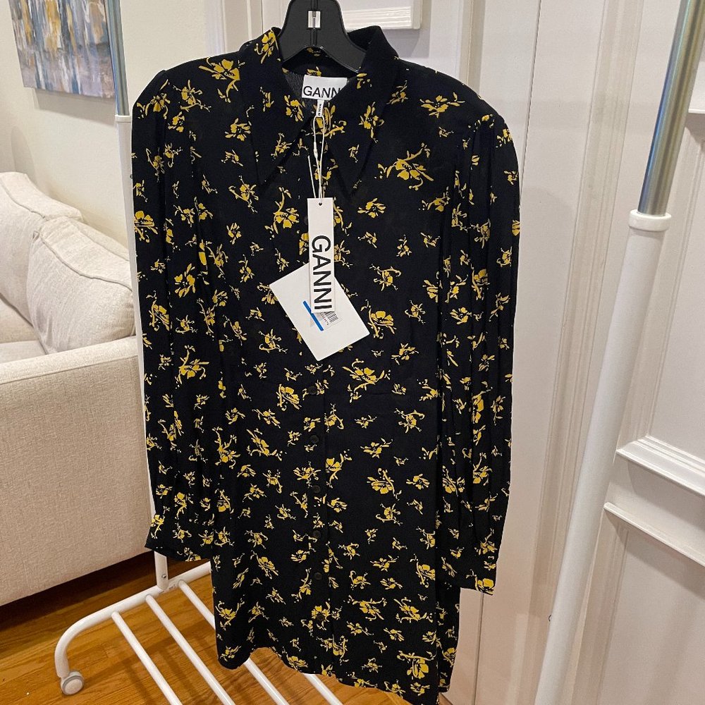 GANNI black floral-print dress (Retail: $205)